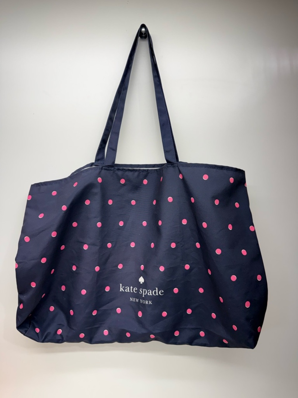 KATE SPADE large Tote Bag Carry On shopping bag Navy Pink Polka Dots polyester